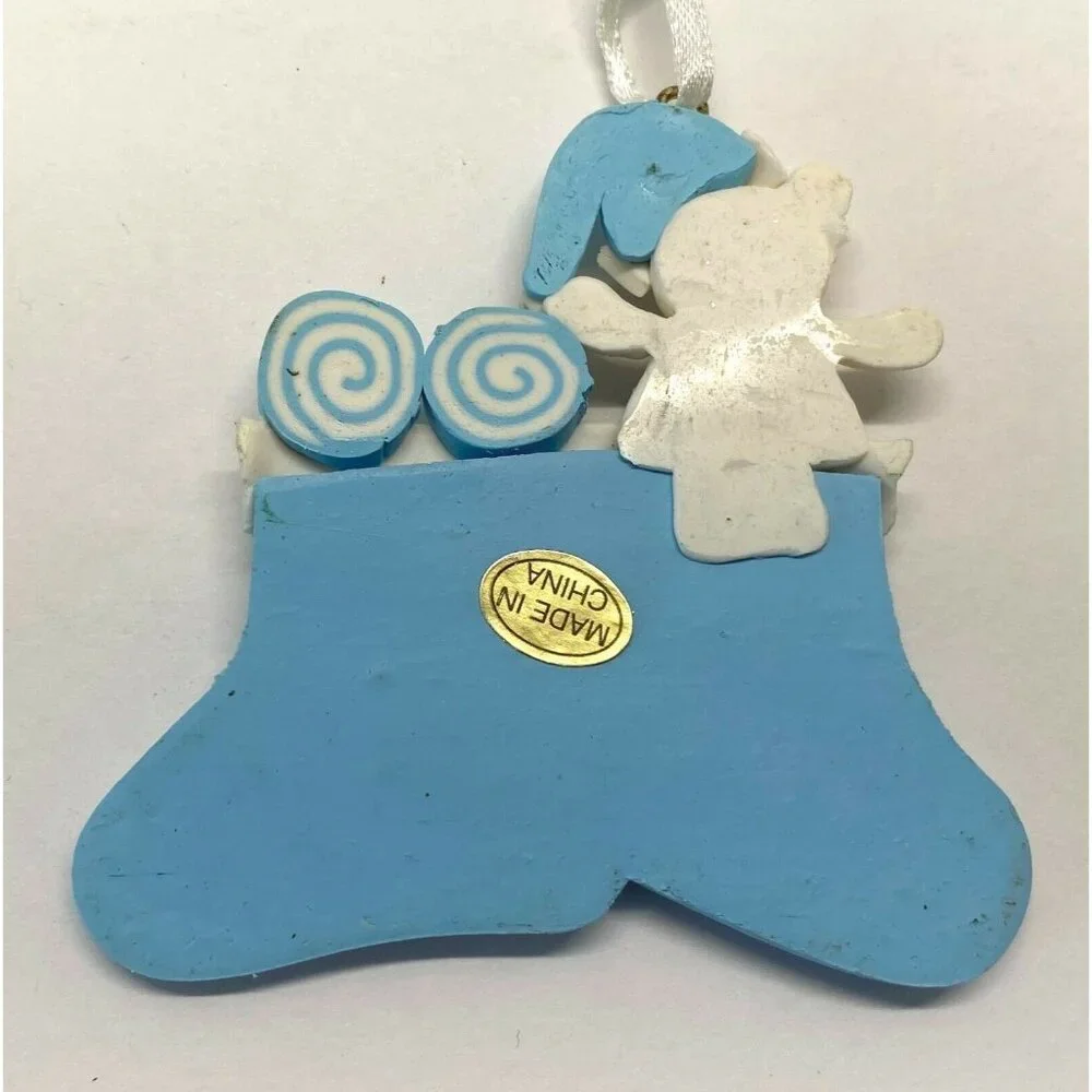 Christmas Stocking Tree Ornament with Teddy Bear and Lollipops Blue White - Picture 3 of 6